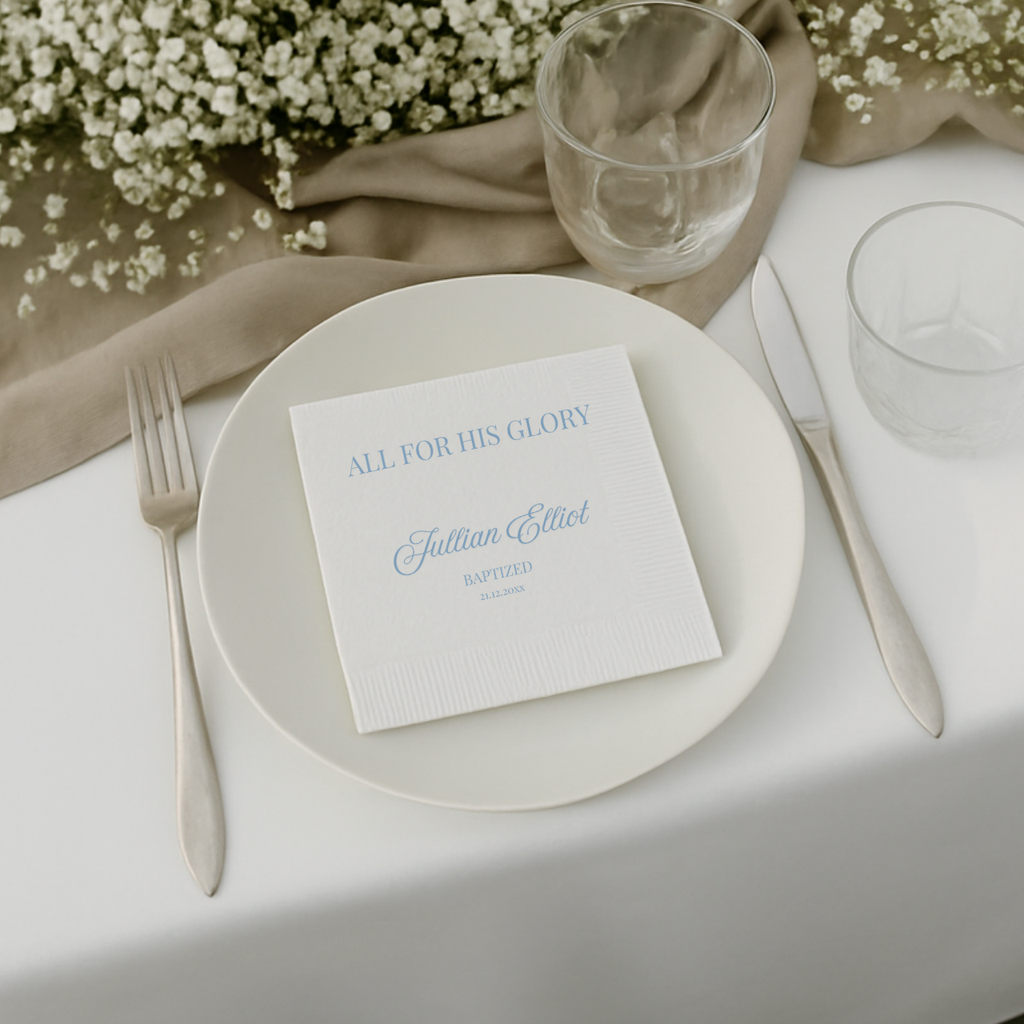 All For His Glory | Name & Date | Personalized Baptism Napkins