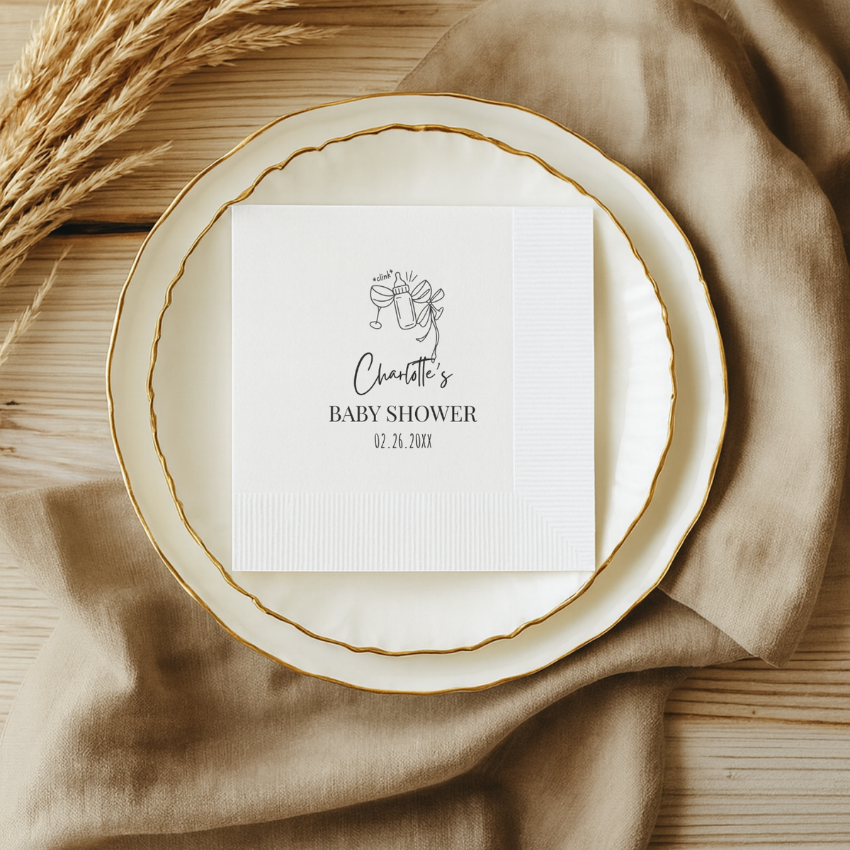 Bottle Cheers baby shower napkins for the dessert table