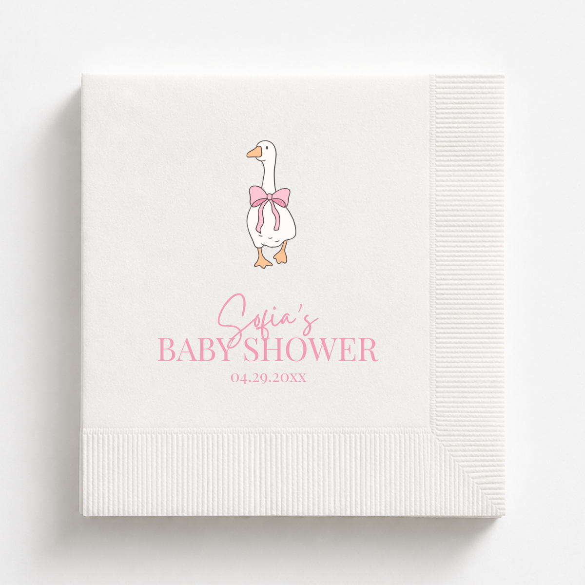 Baby Goose baby shower napkins personalized with a name and date