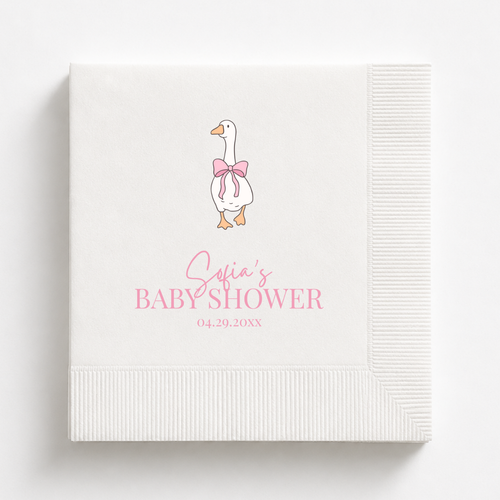 Baby Goose baby shower napkins personalized with a name and date