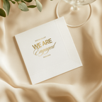 Custom engagement napkins with the We Are Engaged Bold design