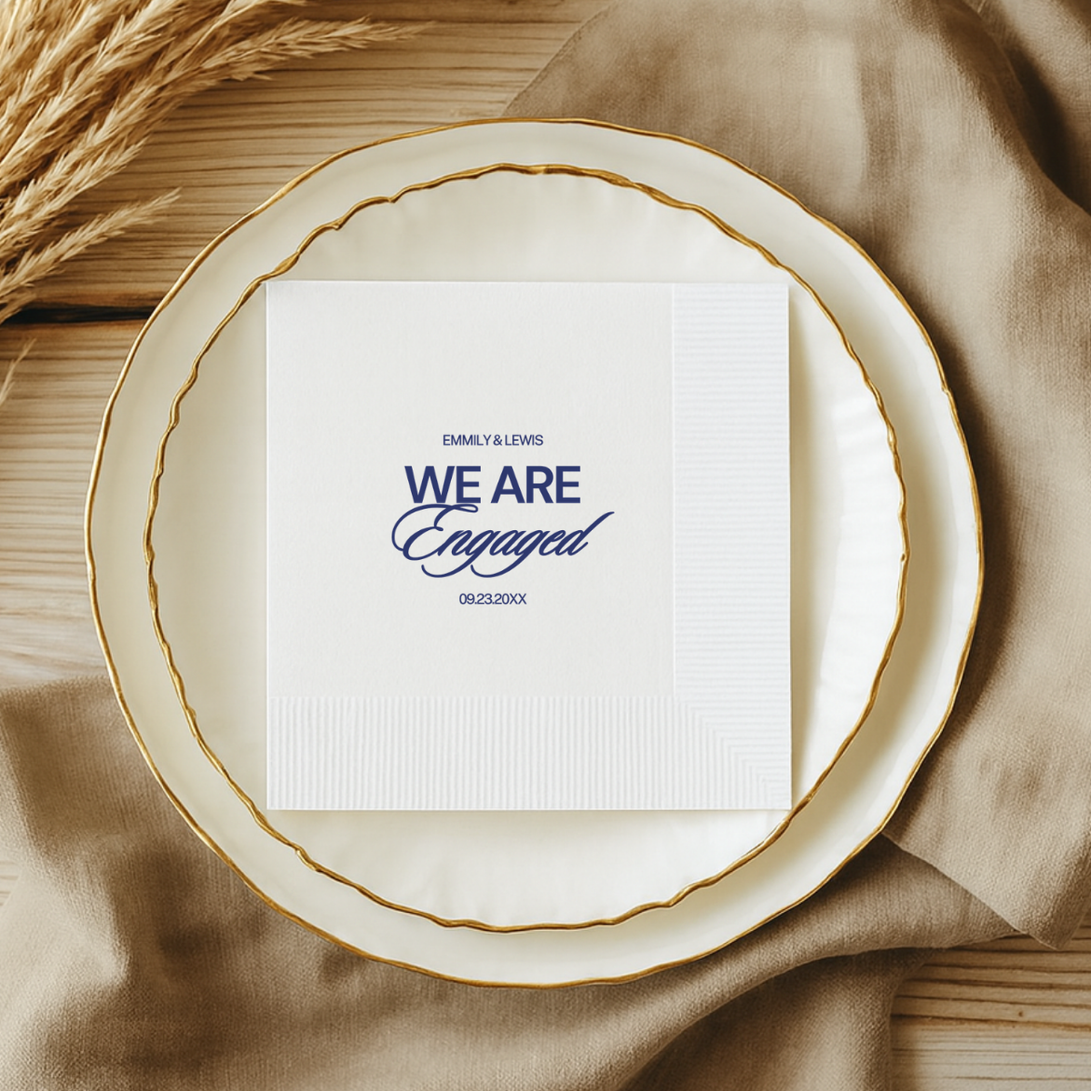 We Are Engaged Bold engagement cocktail napkins with custom wording