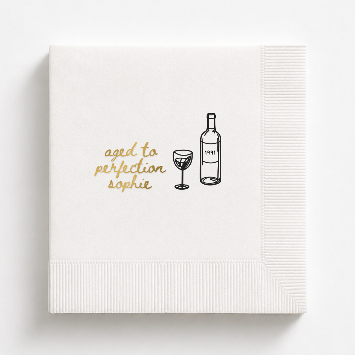 Classic Aged to Perfection birthday napkins personalized with a name and date