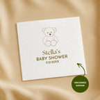 Custom baby shower napkins in cocktail, luncheon and guest towel sizes, Teddy Bear design