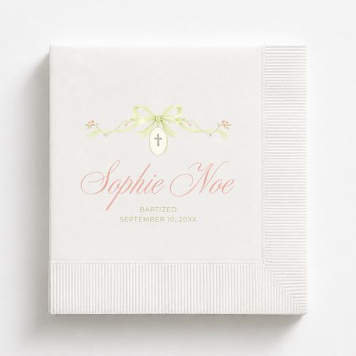 Ribbon & Cross Medallion | Name & Date | Personalized Baptism Napkins