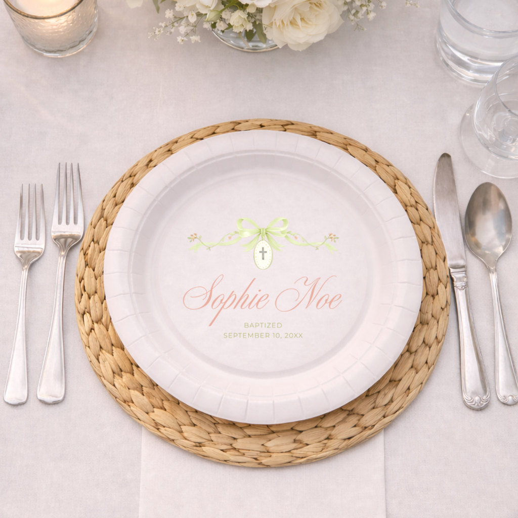 Ribbon & Cross Medallion | Name & Date | Personalized Baptism Plates