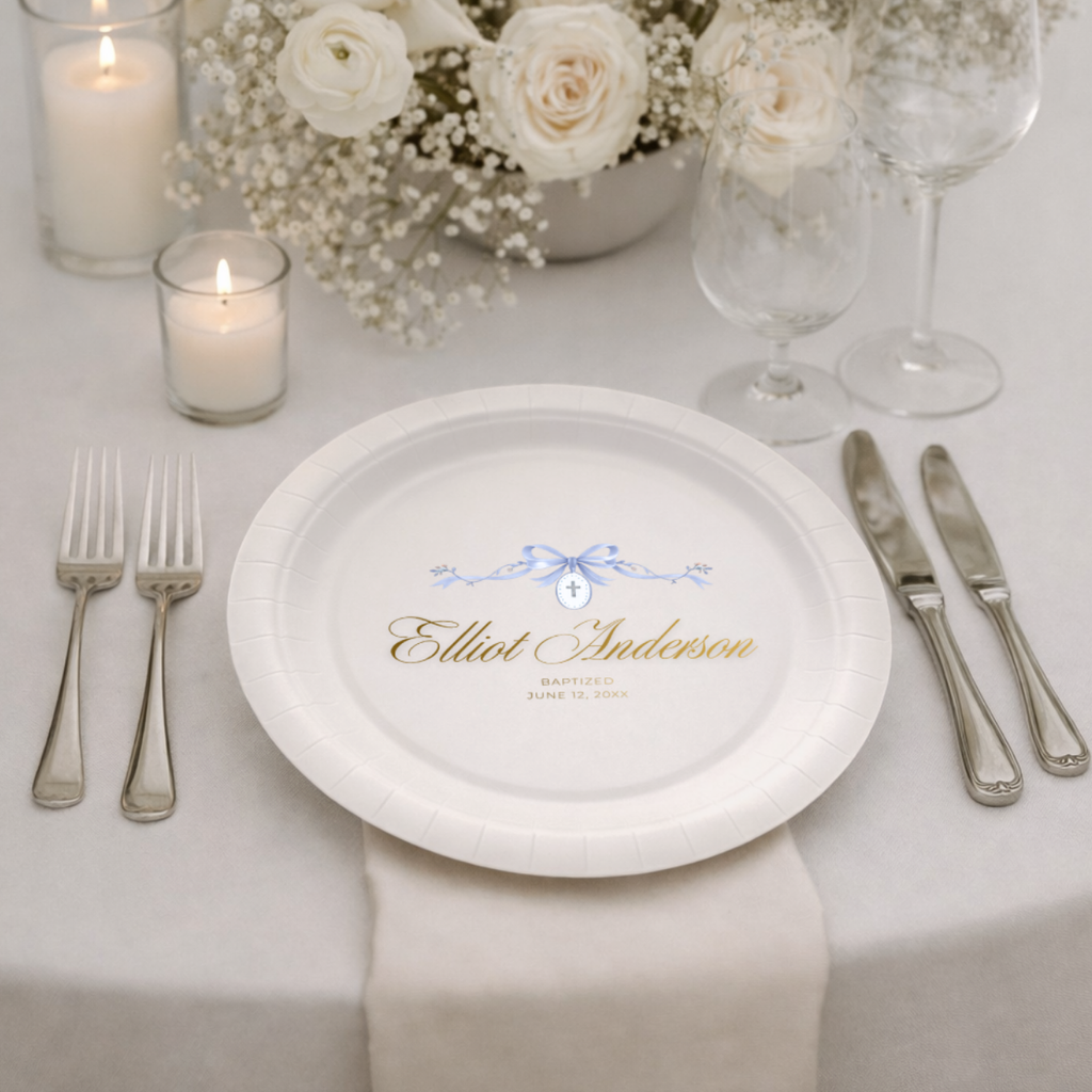 Ribbon & Cross Medallion | Name & Date | Personalized Baptism Plates