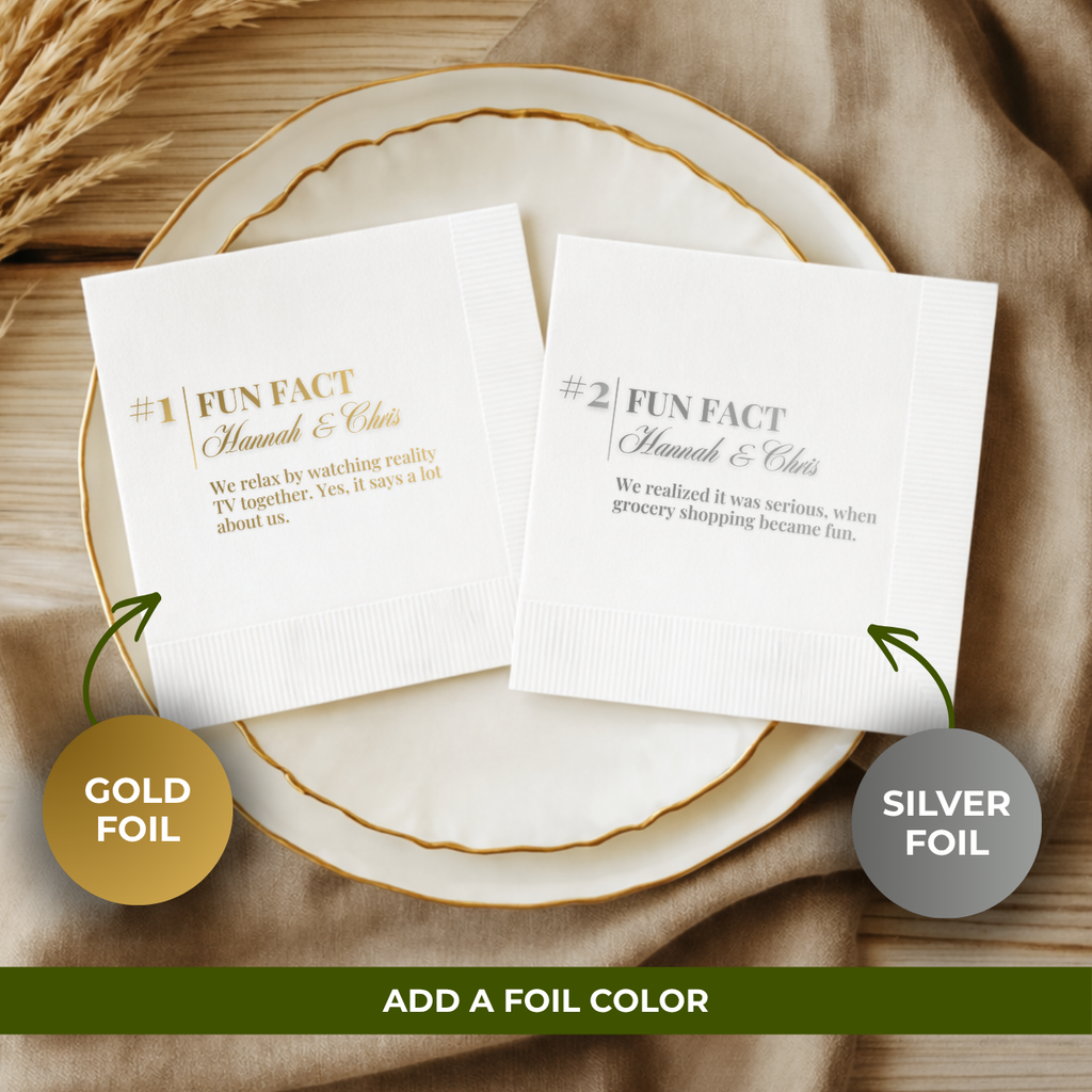 Elegant Numbered Fun Fact | Names & Your Fun Fact | Personalized Wedding Napkins