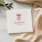 Close-up of the Cherry Much In Love design on personalized bridal shower napkins
