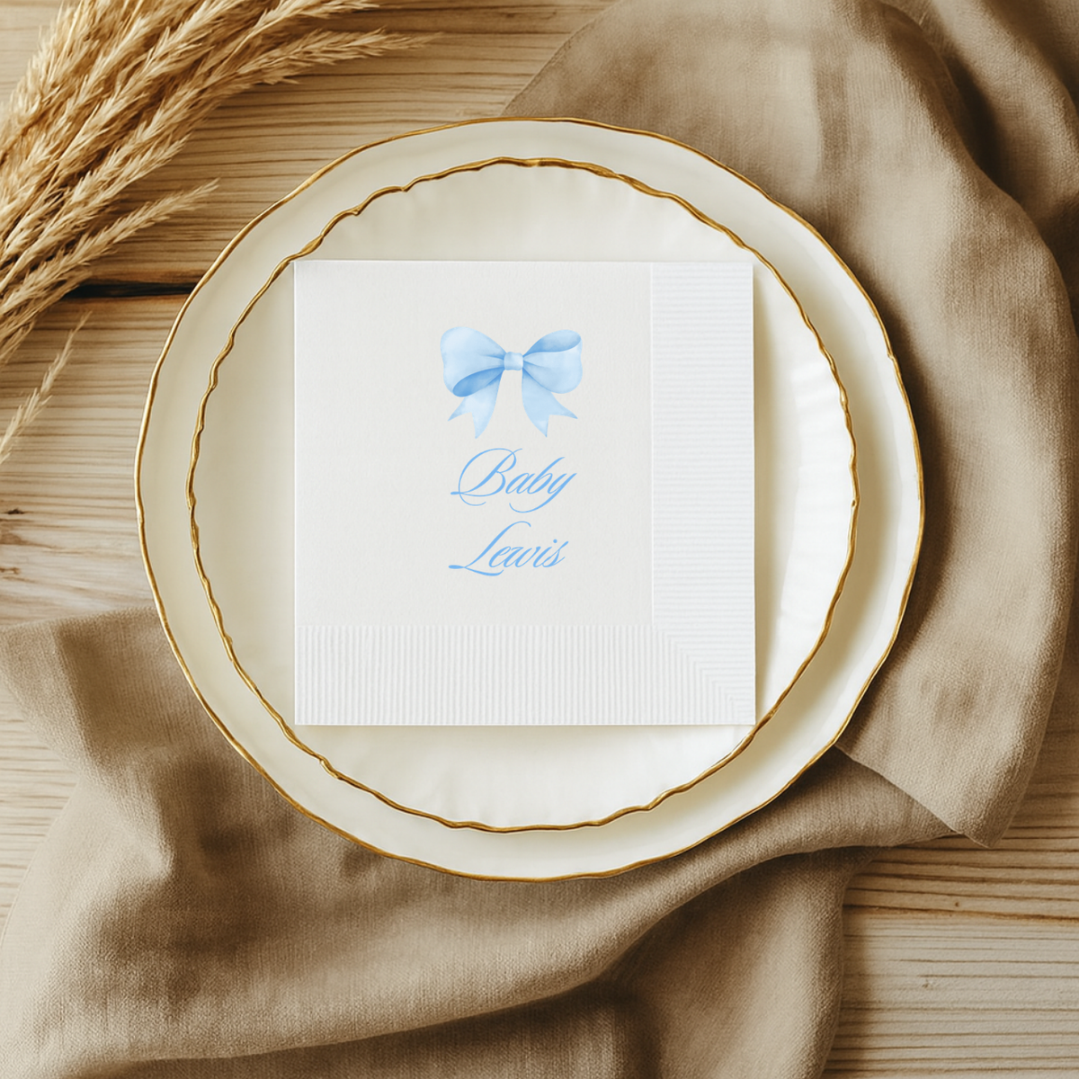 Statement Bow baby shower cocktail napkins with custom wording