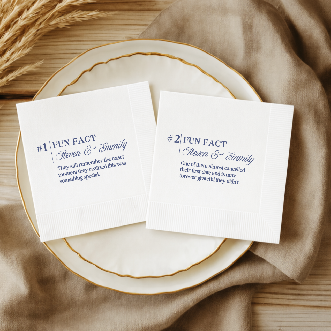 Elegant Numbered Fun Fact | Names & Your Fun Fact | Personalized Wedding Napkins