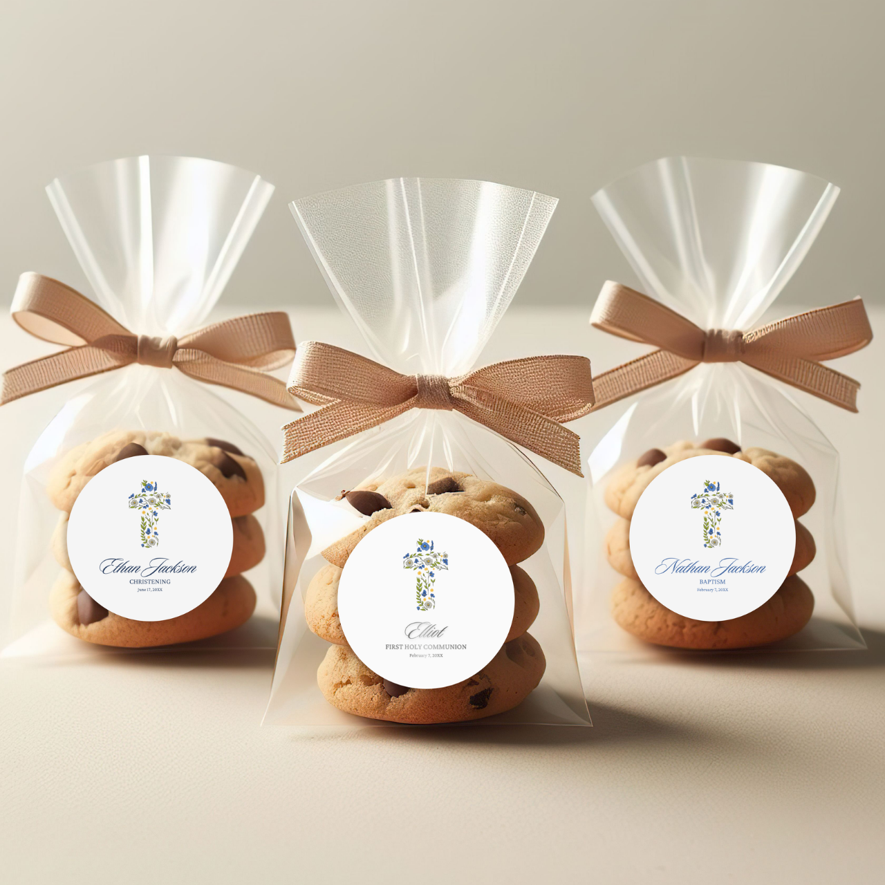 Floral Cross Christening | Name & Date | Personalized Baptism Stickers