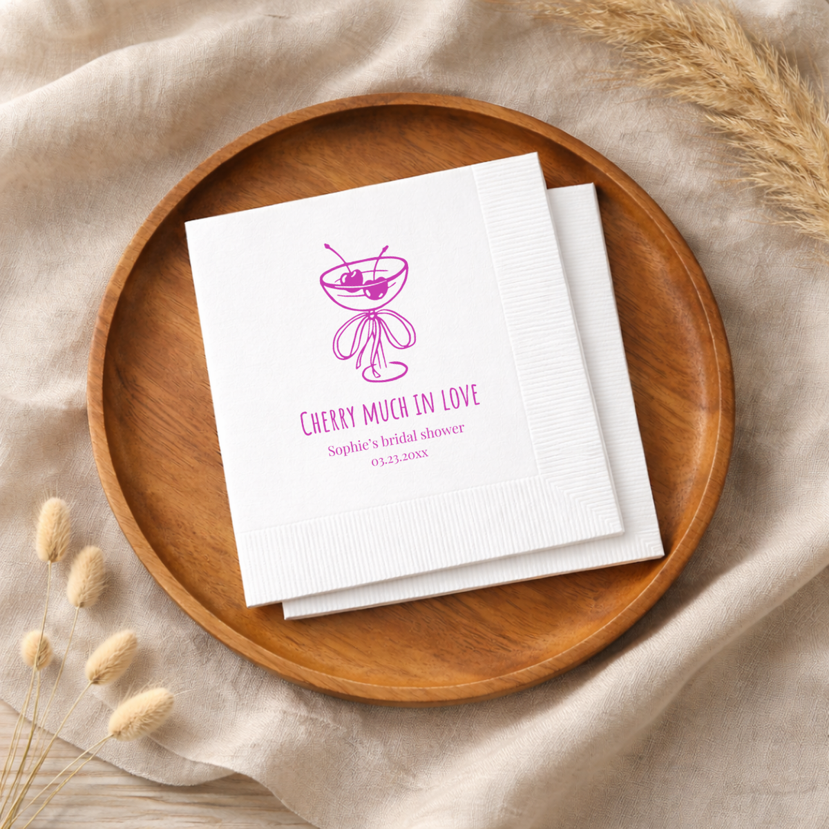 Cherry Much In Love bridal shower napkins for the shower table