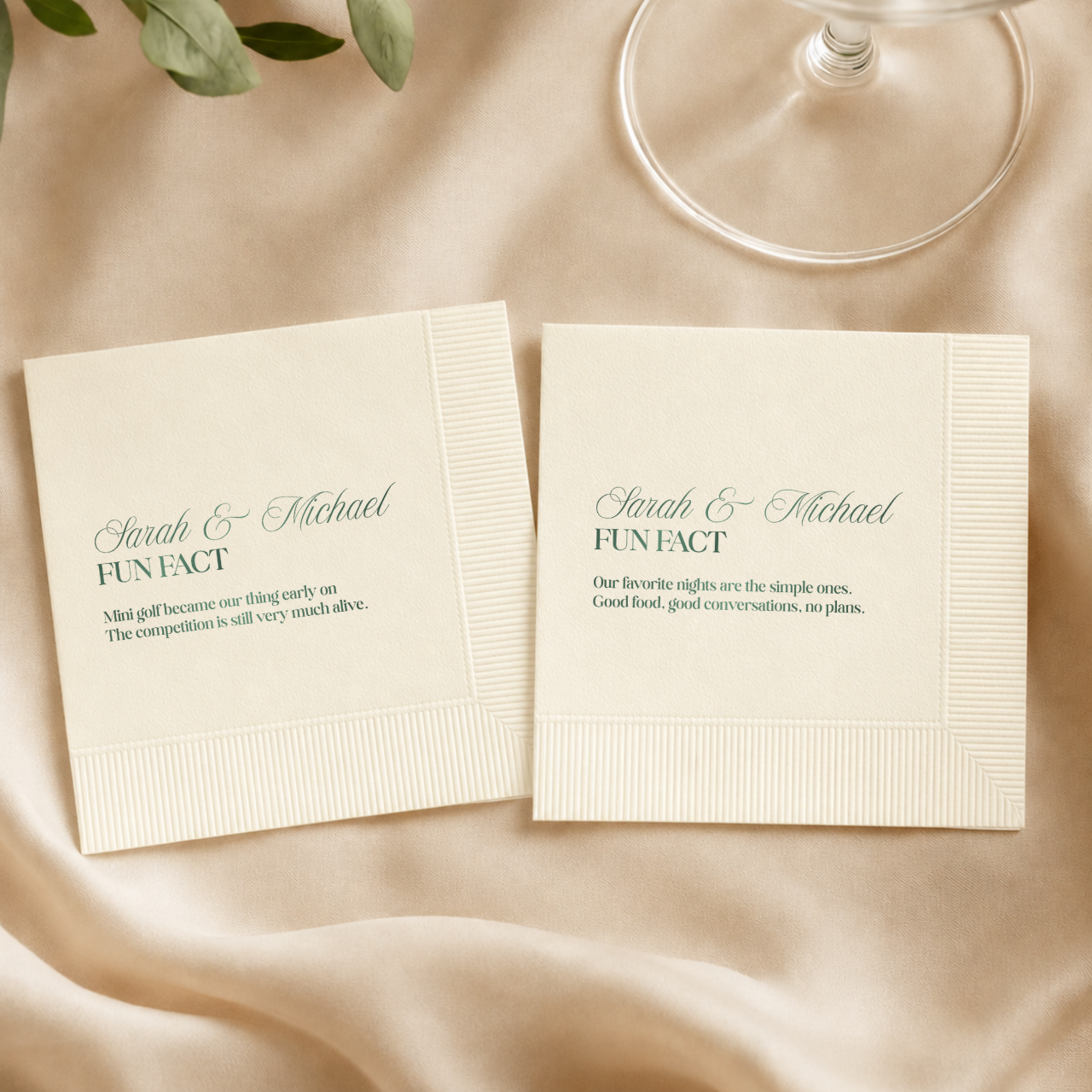 Elegant Numbered Fun Fact | Names & Your Fun Fact | Personalized Wedding Napkins