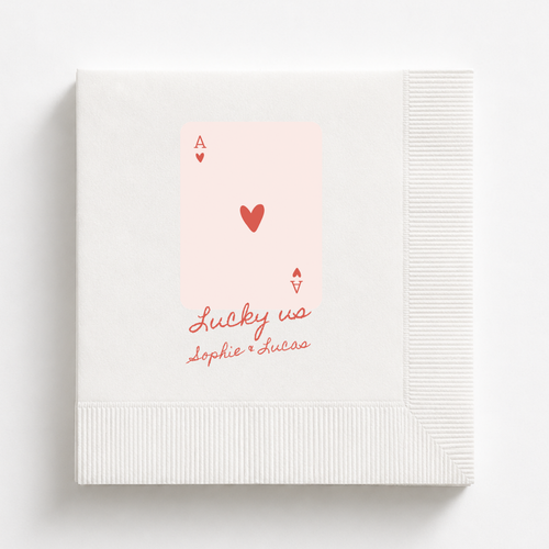 Ace Of Hearts rehearsal dinner napkins personalized with names