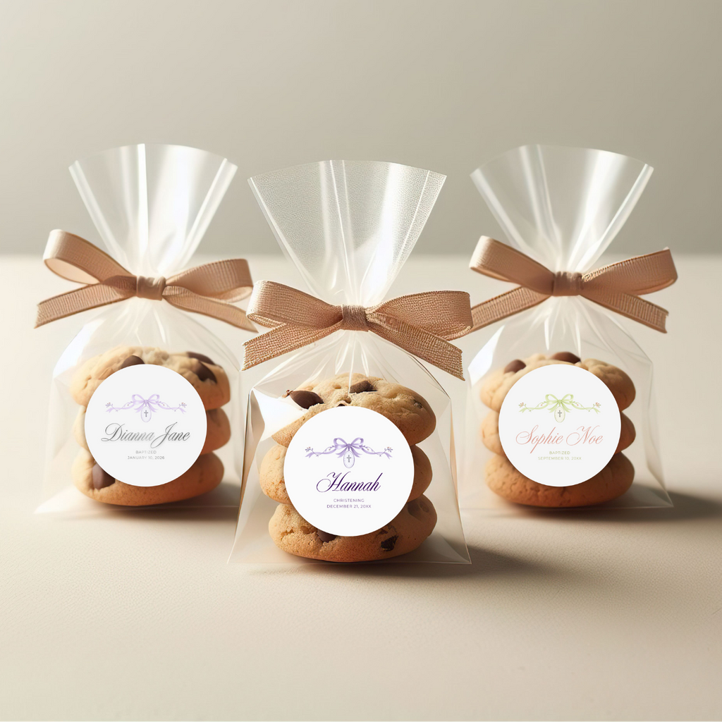 Ribbon & Cross Medallion | Name & Date | Personalized Baptism Stickers