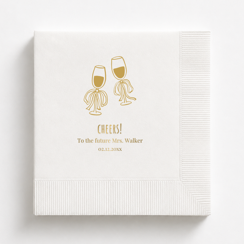 Cheers Wine Glasses bridal shower napkins personalized with a name and date