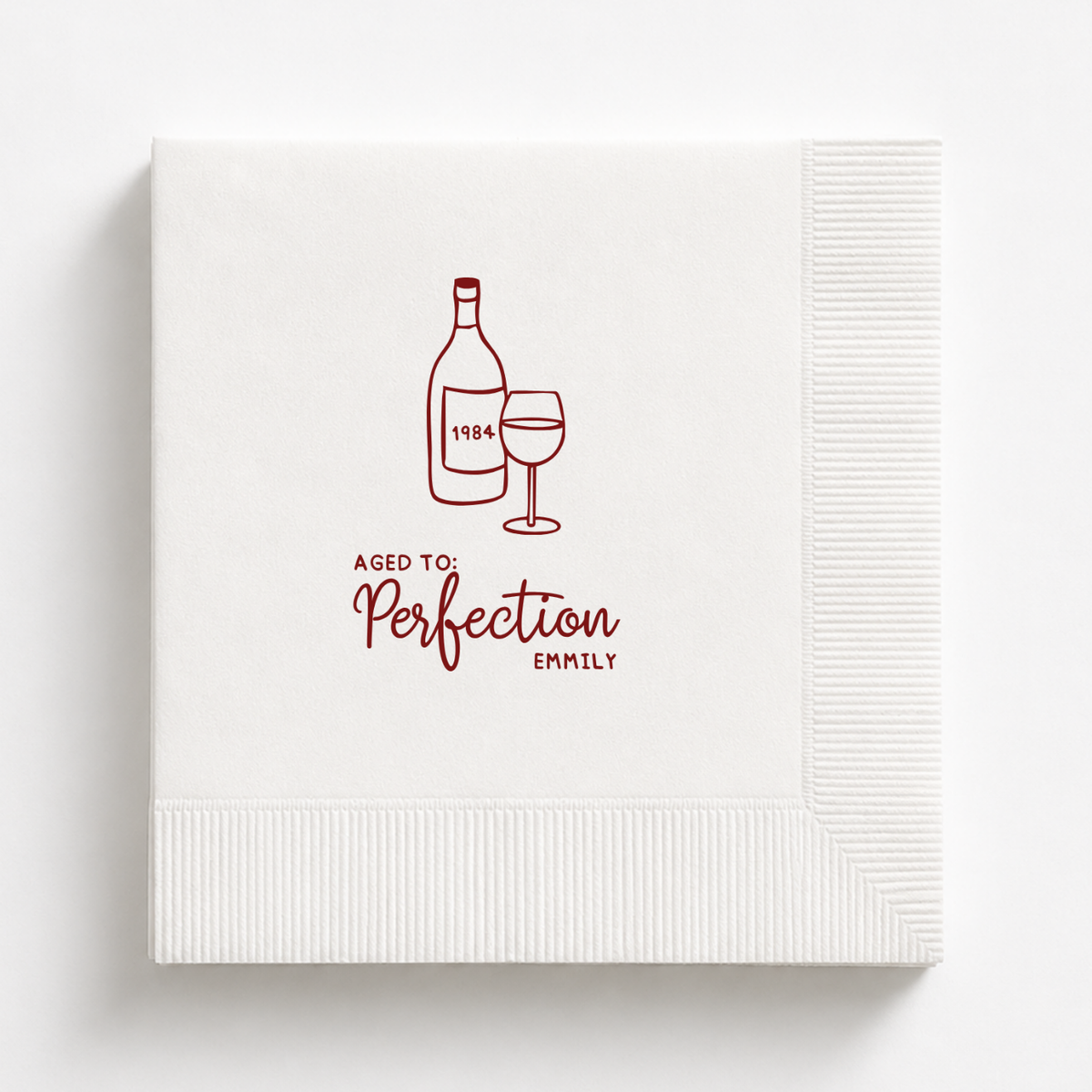 Vintage Year Bottle birthday napkins personalized with a name and date