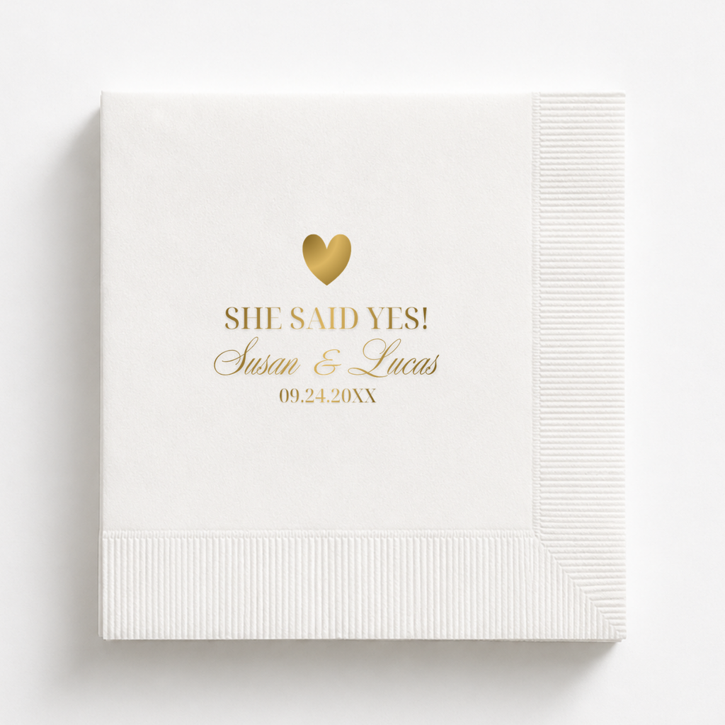 She Said Yes Heart engagement napkins