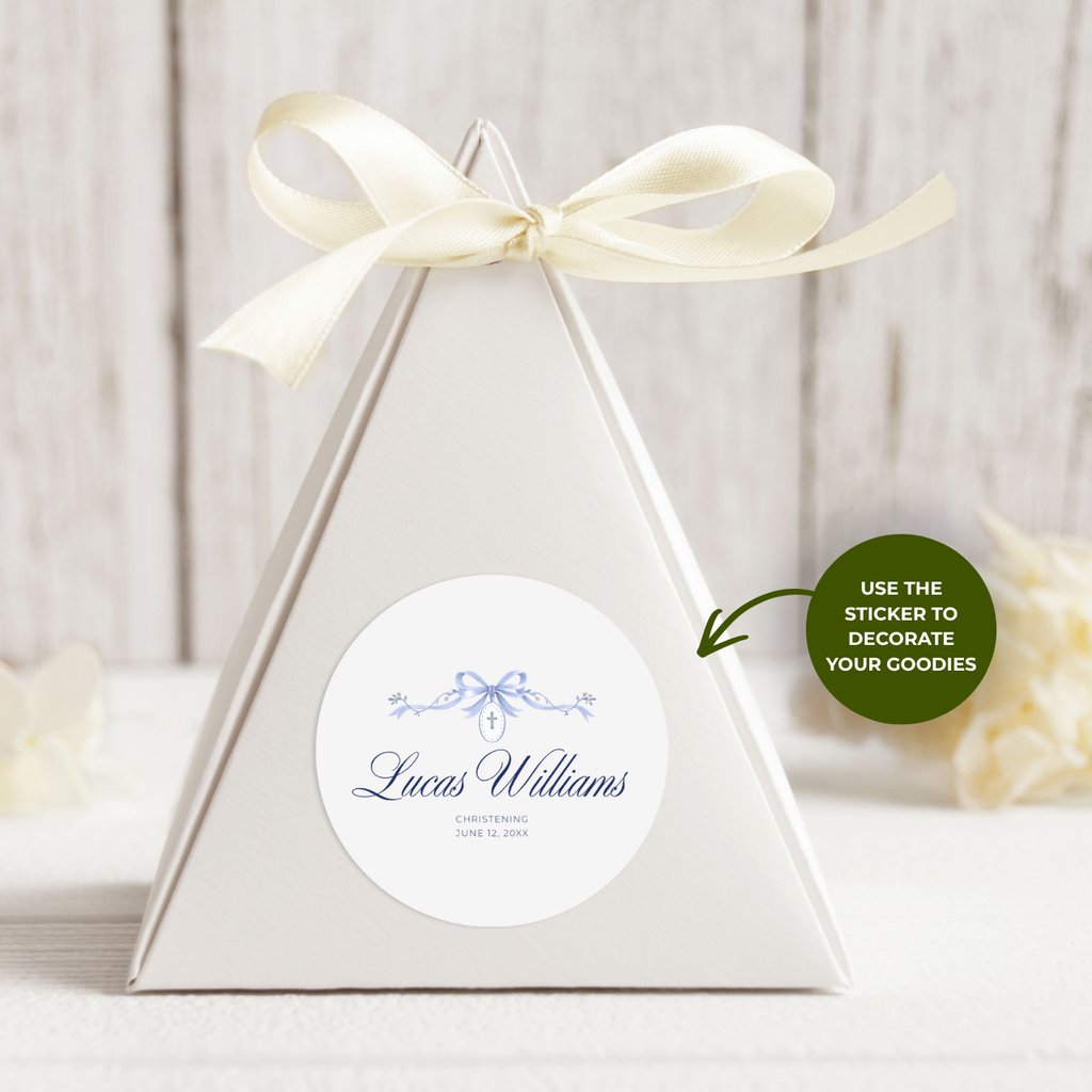 Ribbon & Cross Medallion | Name & Date | Personalized Baptism Stickers