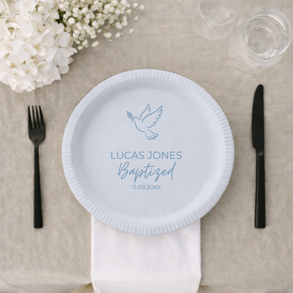 Dove | Name & Date | Personalized Baptism Plates
