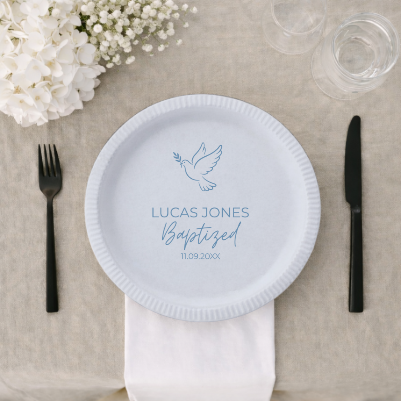 Dove | Name & Date | Personalized Baptism Plates