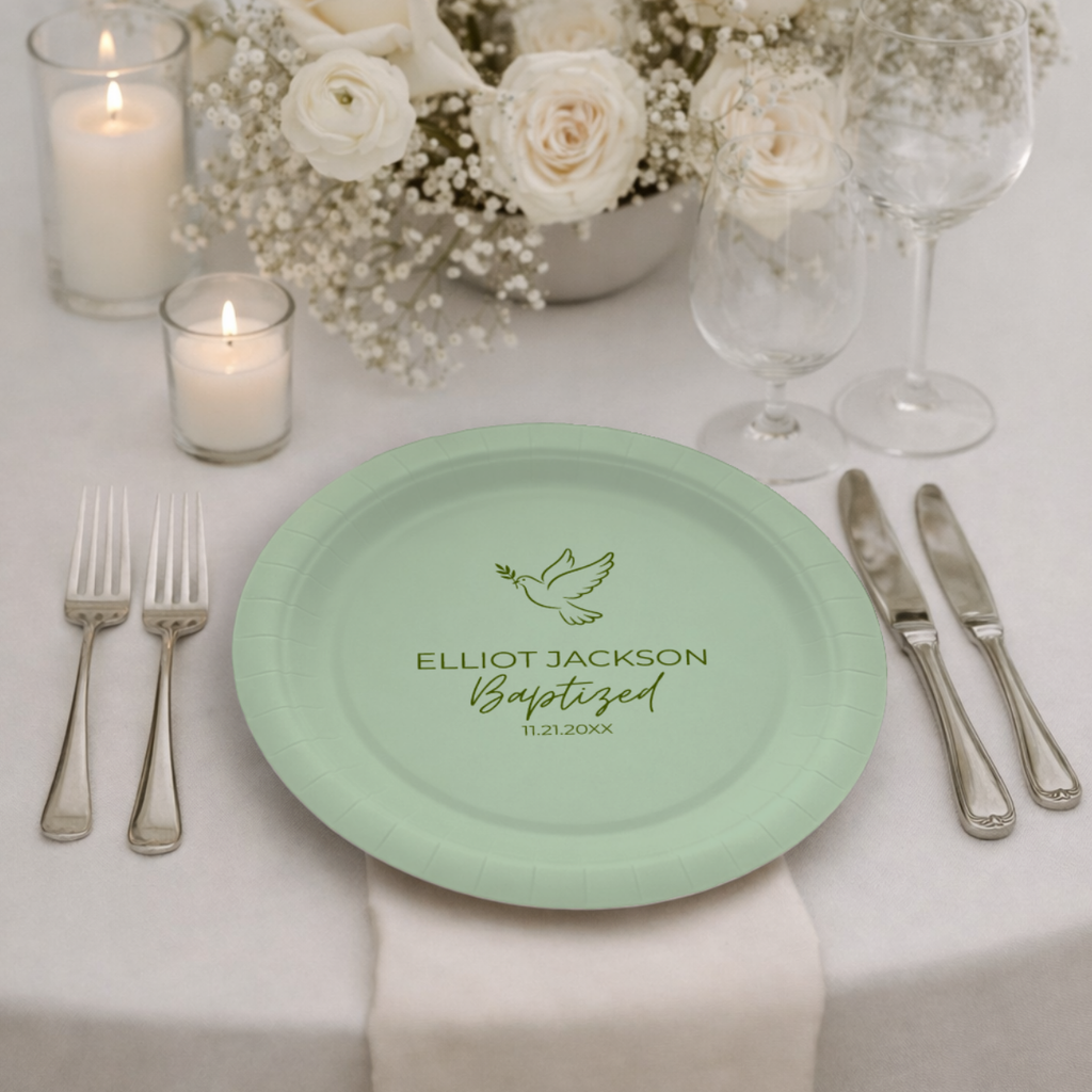 Dove | Name & Date | Personalized Baptism Plates