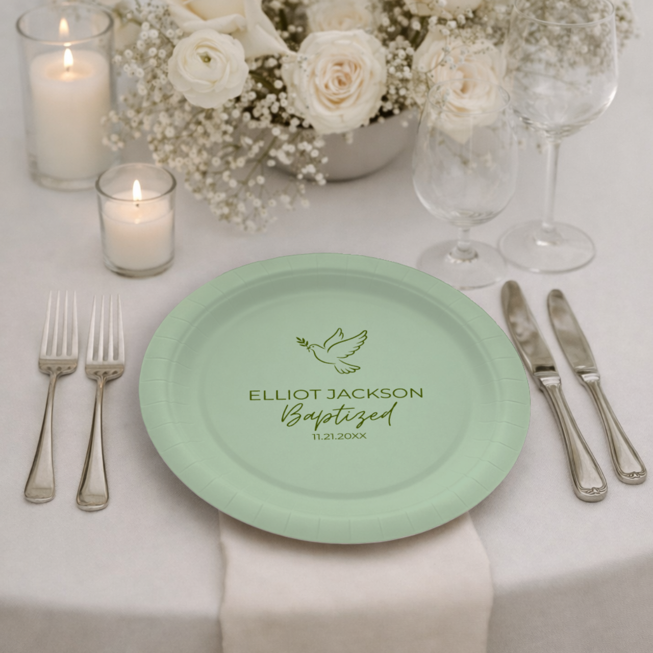 Dove | Name & Date | Personalized Baptism Plates