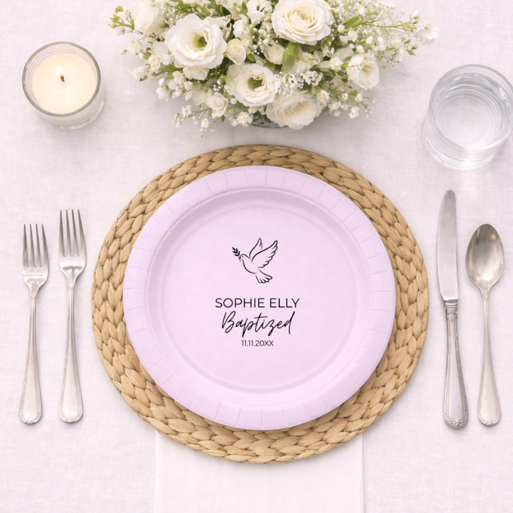 Dove | Name & Date | Personalized Baptism Plates