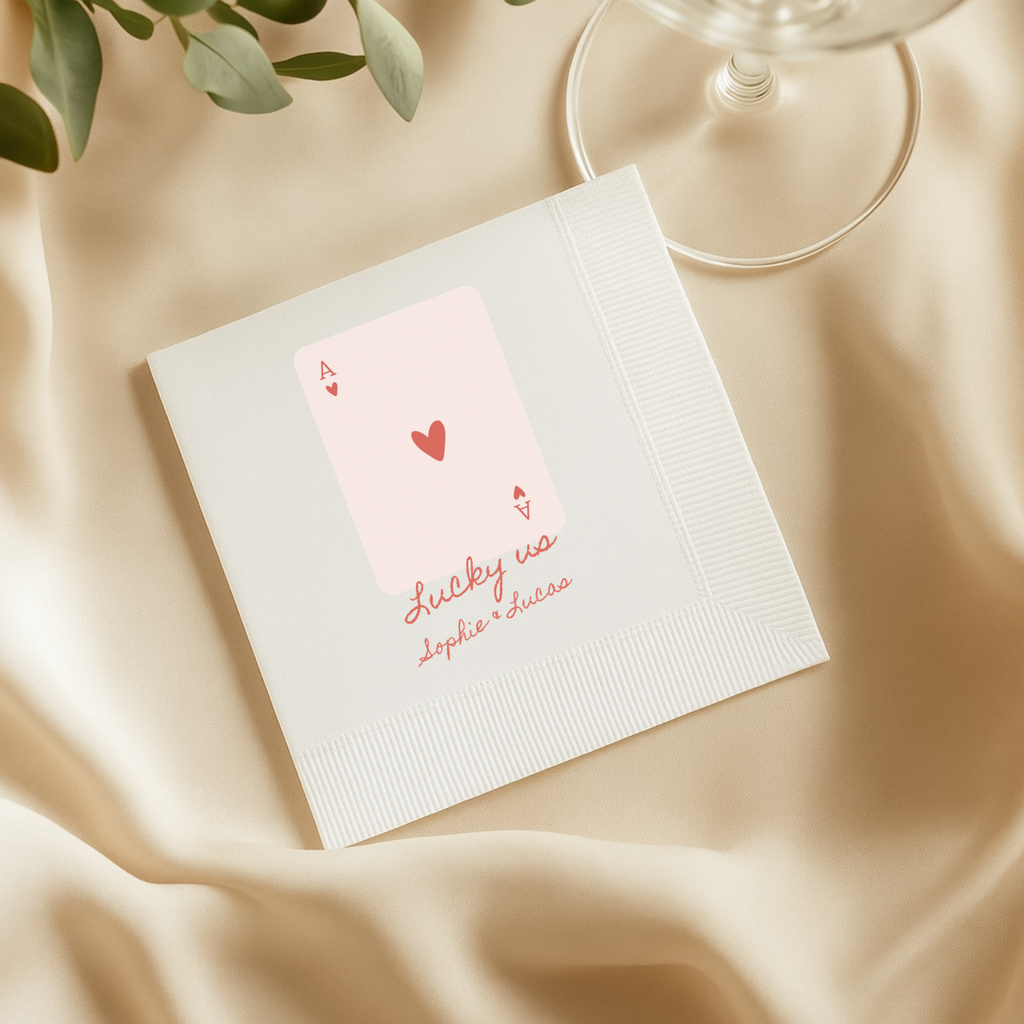 Ace Of Hearts rehearsal dinner napkins for the dinner table