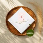 Custom rehearsal dinner napkins in cocktail, luncheon and guest towel sizes, Ace Of Hearts design