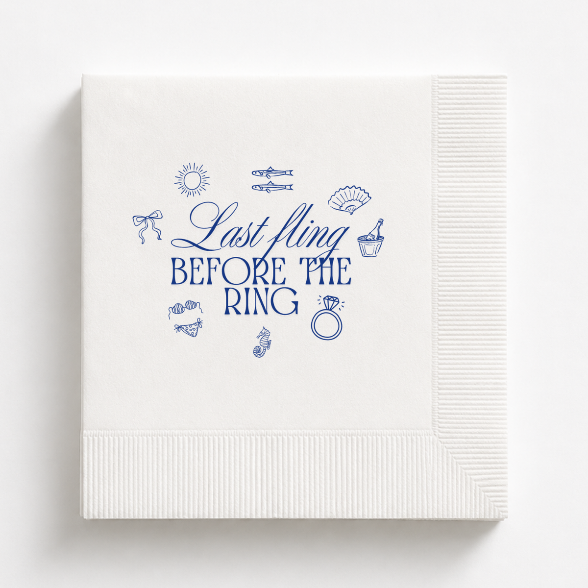 Last Fling Before The Ring bridal shower napkins personalized with custom wording