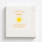 A Little Sunshine Is On The Way baby shower napkins personalized with a name and date