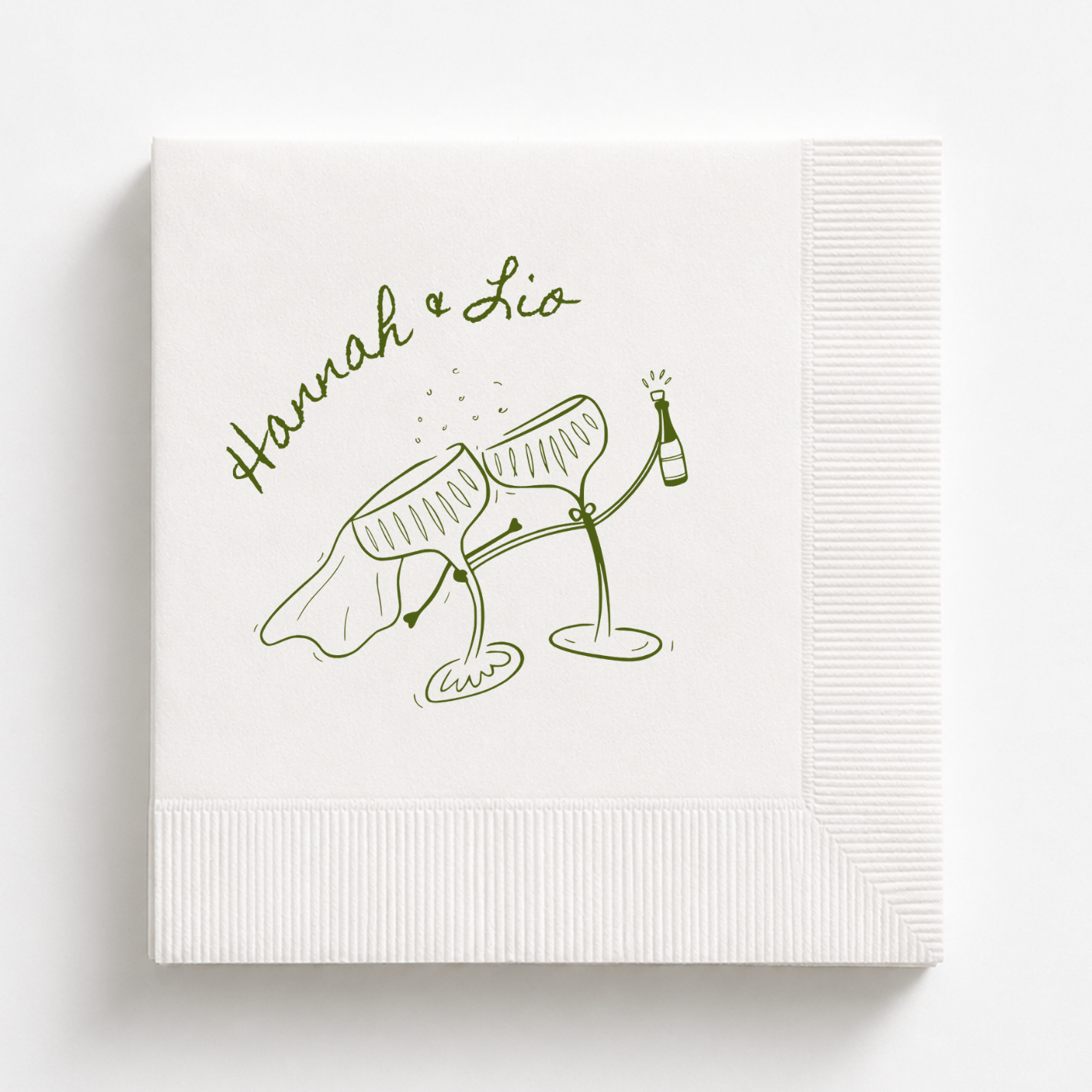 Whimsical Champagne Coupes | Names & Date | Personalized Wedding Napkins