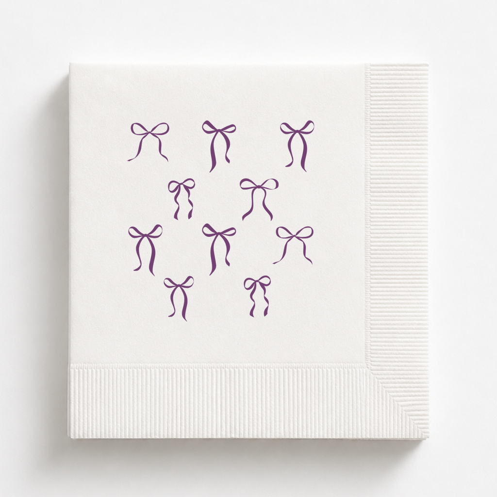 Scattered Bows bridal shower napkins personalized with custom wording