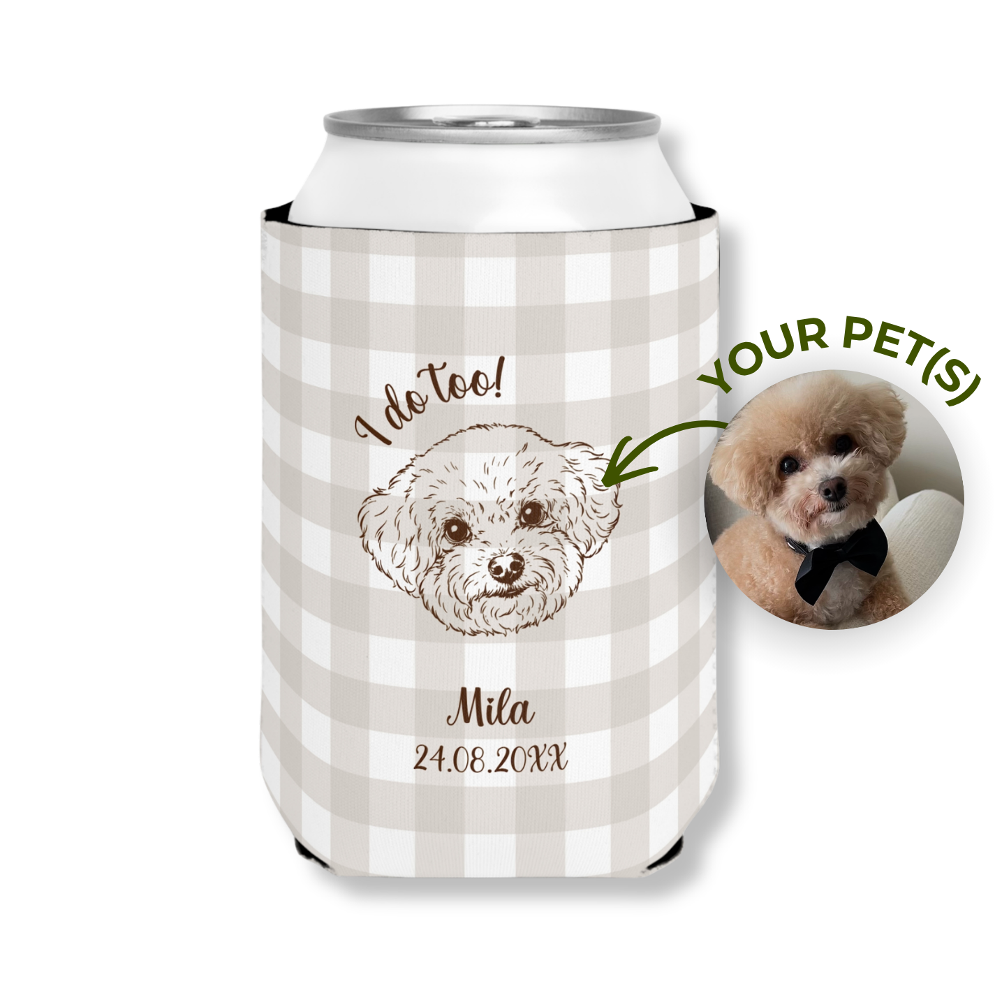 I Do Too Pet Portrait | Pet, Name & Date | Personalized Pet Wedding Can Coolers
