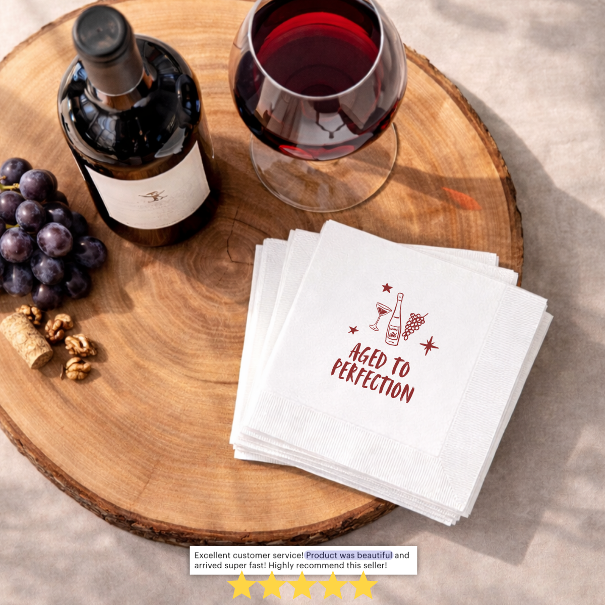 Custom birthday napkins with the Aged to Perfection & Stars design