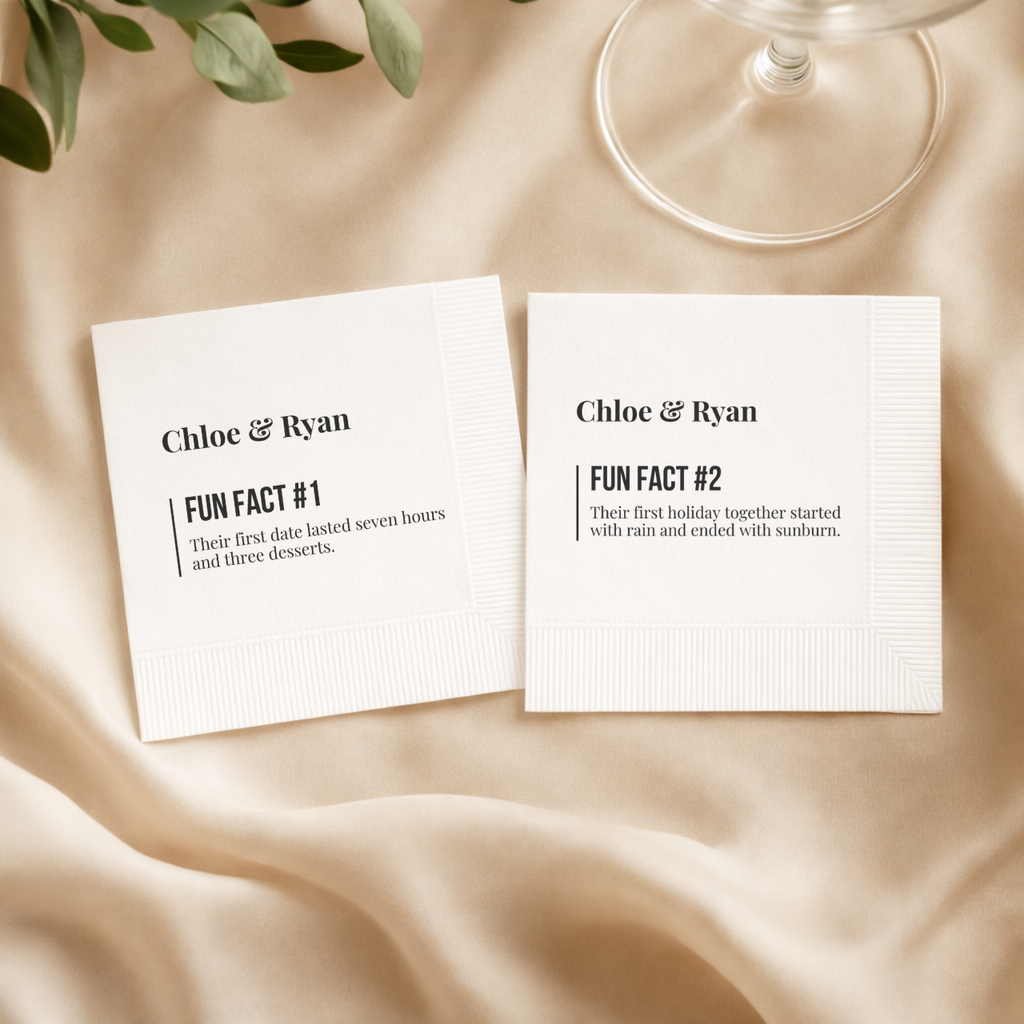 Numbered Fun Fact | Names & Your Fun Fact | Personalized Wedding Napkins