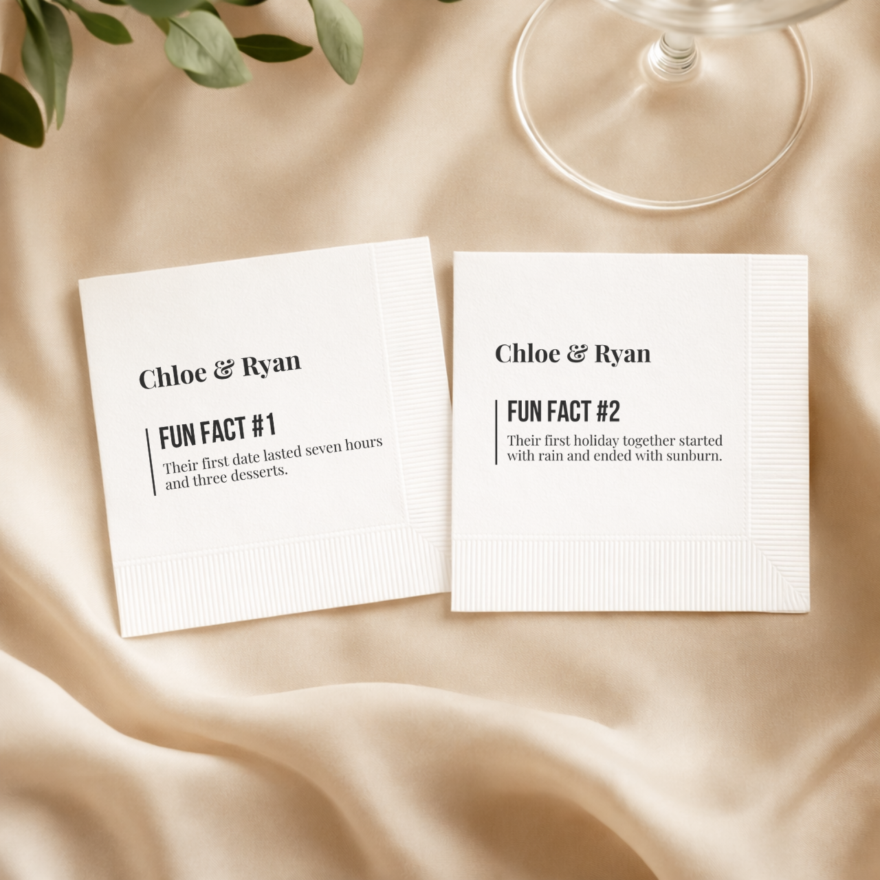 Numbered Fun Fact | Names & Your Fun Fact | Personalized Wedding Napkins