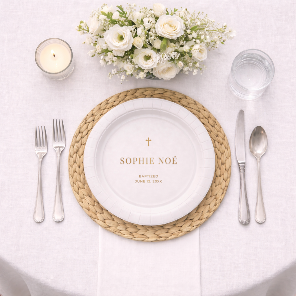 Minimal Cross | Name & Date | Personalized Baptism Plates