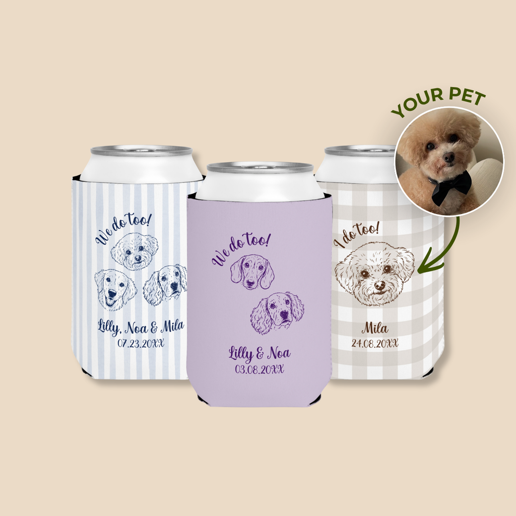 I Do Too Pet Portrait | Pet, Name & Date | Personalized Pet Wedding Can Coolers