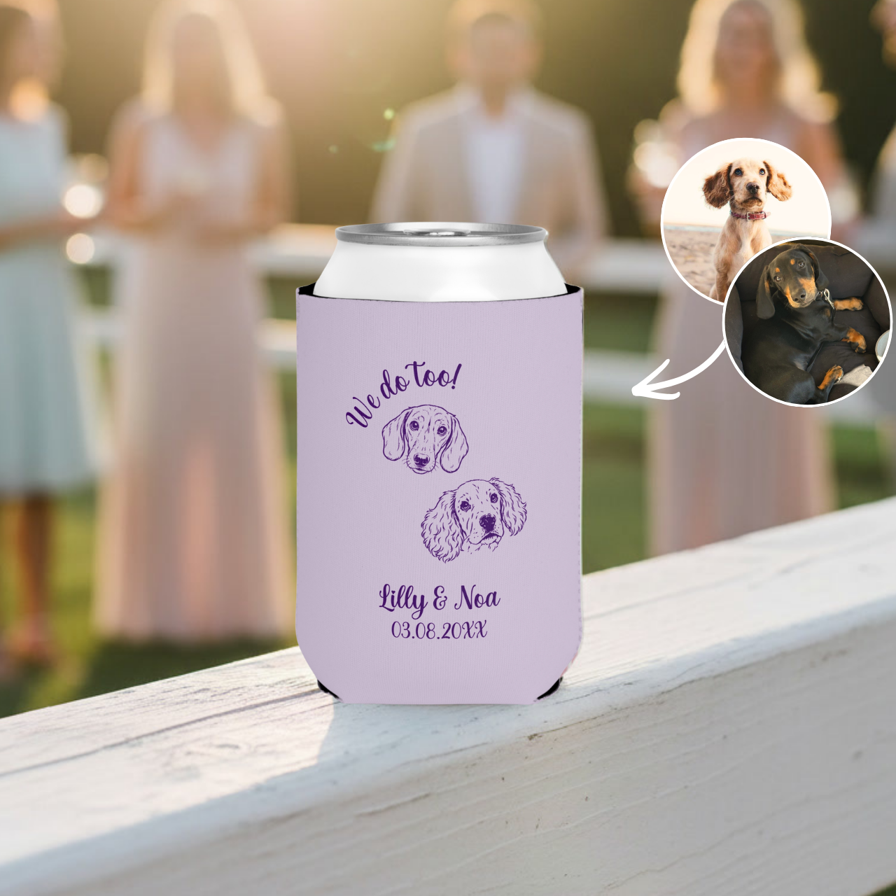 I Do Too Pet Portrait | Pet, Name & Date | Personalized Pet Wedding Can Coolers