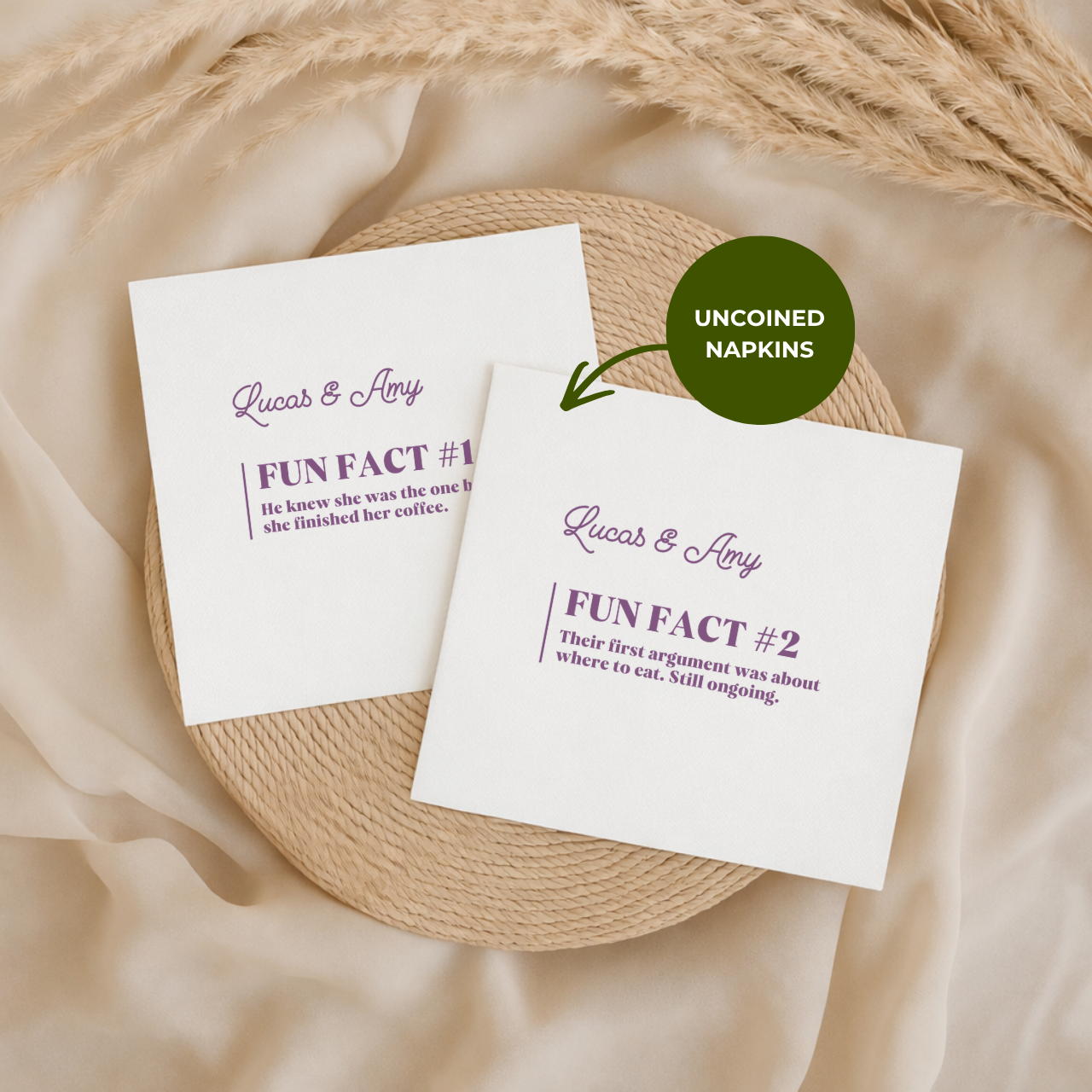 Numbered Fun Fact | Names & Your Fun Fact | Personalized Wedding Napkins