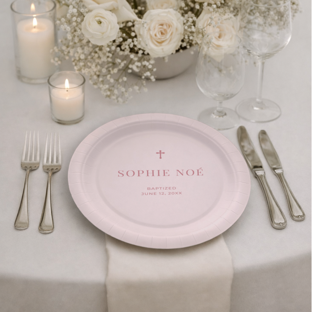 Minimal Cross | Name & Date | Personalized Baptism Plates