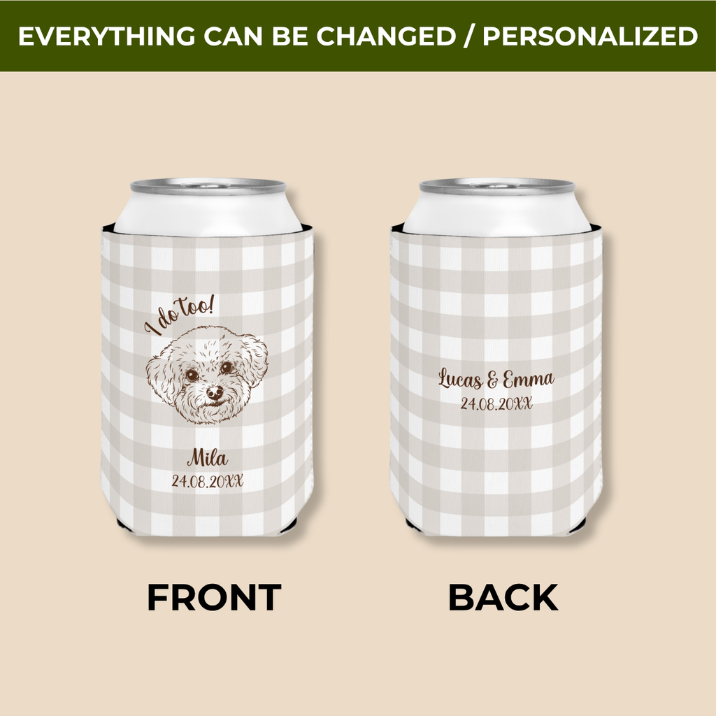 I Do Too Pet Portrait | Pet, Name & Date | Personalized Pet Wedding Can Coolers