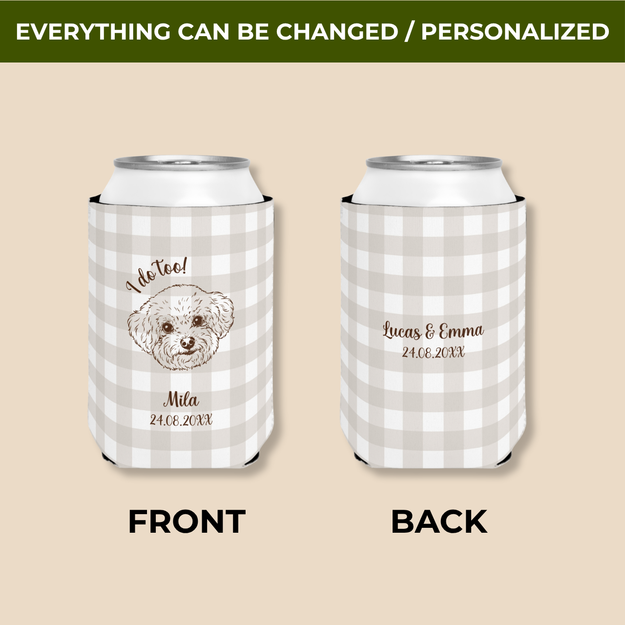 I Do Too Pet Portrait | Pet, Name & Date | Personalized Pet Wedding Can Coolers