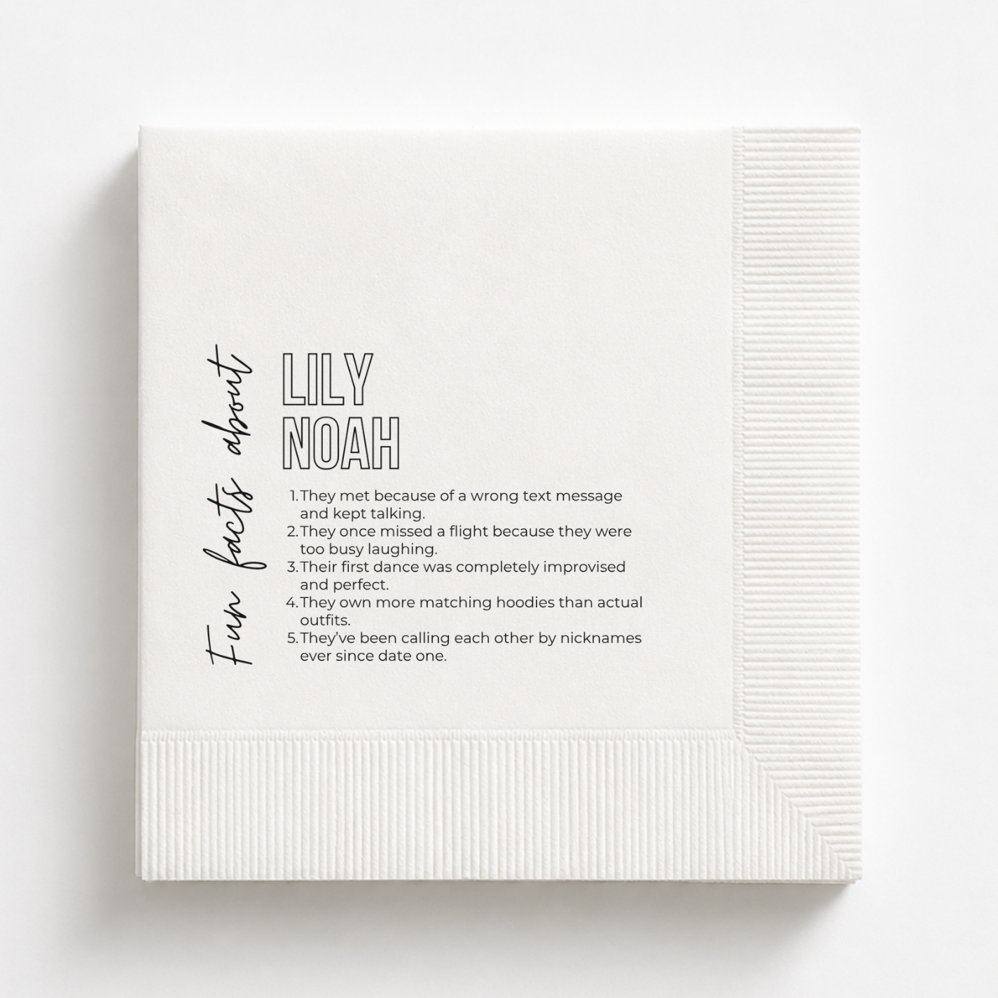 Bold Name Fun Facts | Names & Your Fun Facts | Personalized Wedding Napkins