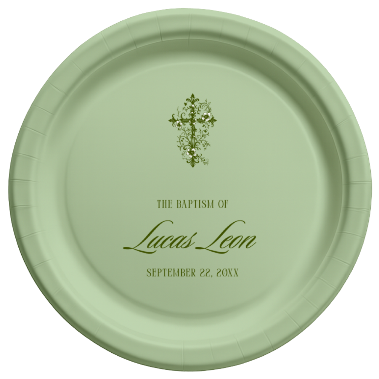 Ornate Cross | Name & Date | Personalized Baptism Plates