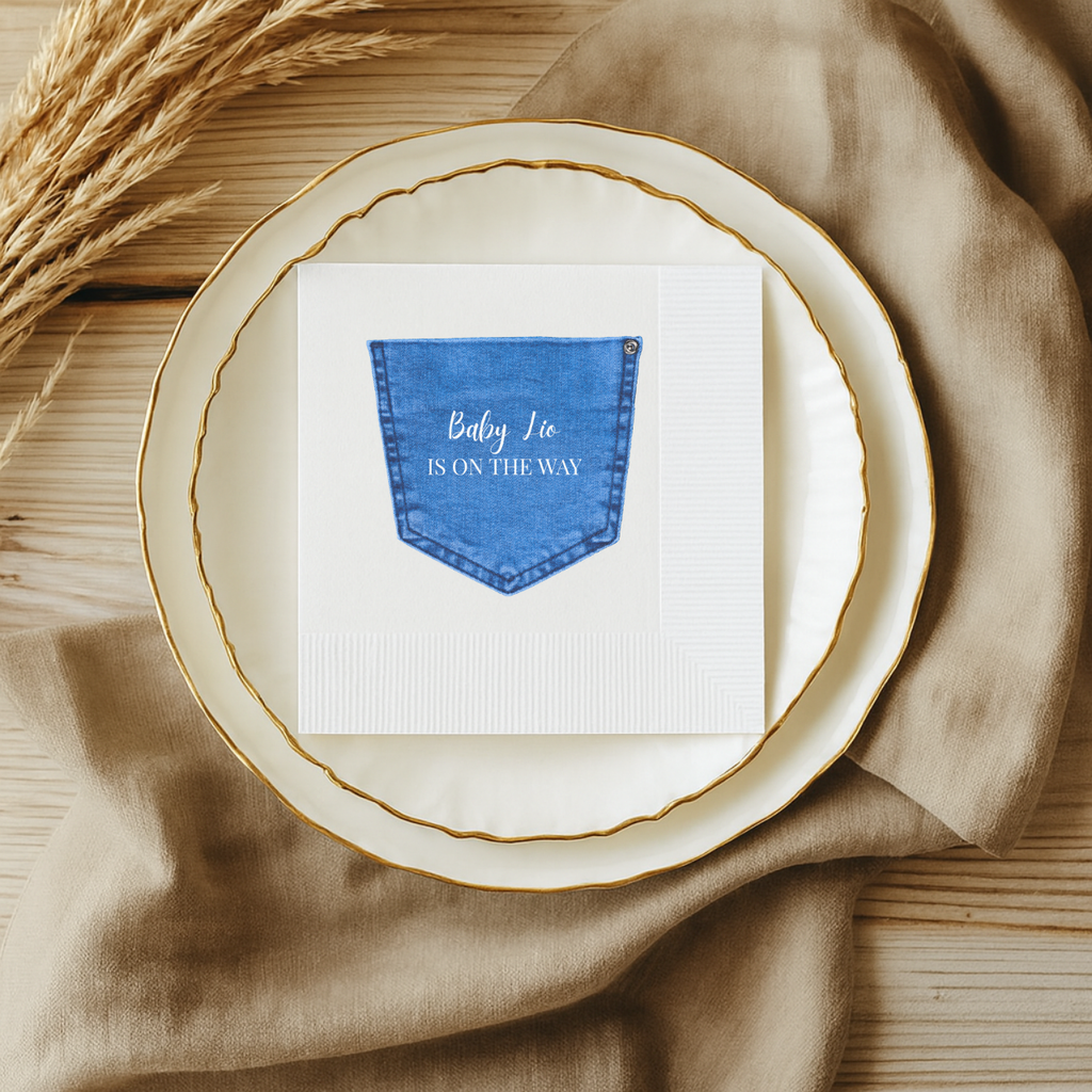 Denim Pocket baby shower napkins for the dessert table