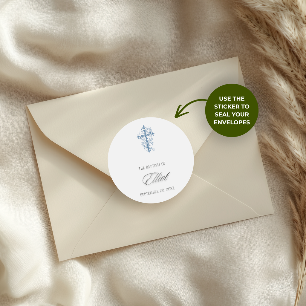 Ornate Cross | Name & Date | Personalized Baptism Stickers